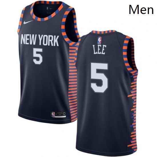 Mens Nike New York Knicks 5 Courtney Lee Swingman Navy Blue NBA Jersey 2018 19 City Edition